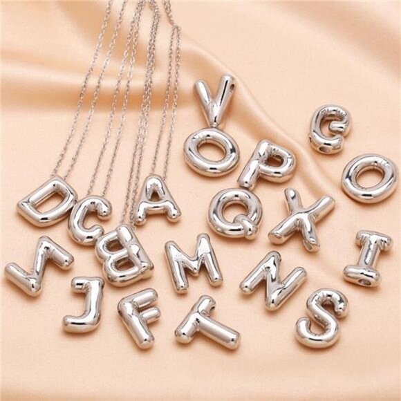 Silver Initial Pendant Necklace – Personalized Letter “O” Trendy Stuffed Bubble - Picture 5 of 5